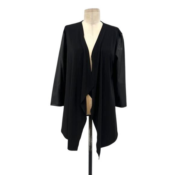 Clara Sunwoo Liquid Leather Sleeve Drape Cardigan Black Size Large *flawed - Picture 1 of 12